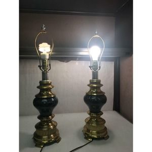 VINTAGE Falkenstein Brand SET OF 2 Black MARBLE Painted Gold LAMPS Working